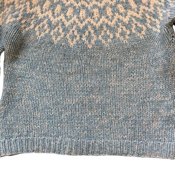 American Eagle Women’s Blue & White Fair Isle Handknit 100% Lambswool Sweater M - Picture 9 of 12